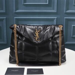 Yves Saint Laurent Black Quilted Shoulder Bag with Gold Chain